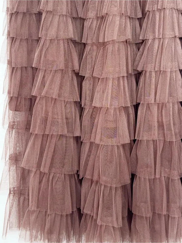 Miss Sparkling Mocha Brown Tiered Tulle Ruffle Midi Skirt - Image 4