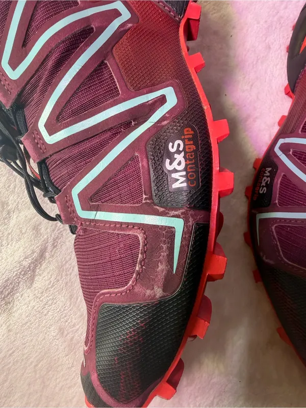 Salomon Women's Trail Running Shoe - Burgundy with Pink and Aqua Accents - Image 12