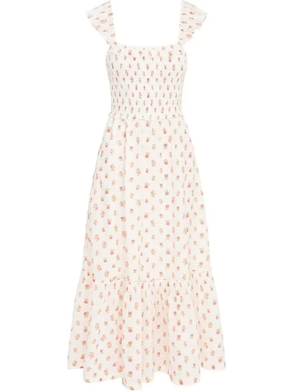 NWT LoveShackFancy Guinevere Maxi in Cerise Pink Floral Cotton Smocked Dress XS - Image 4