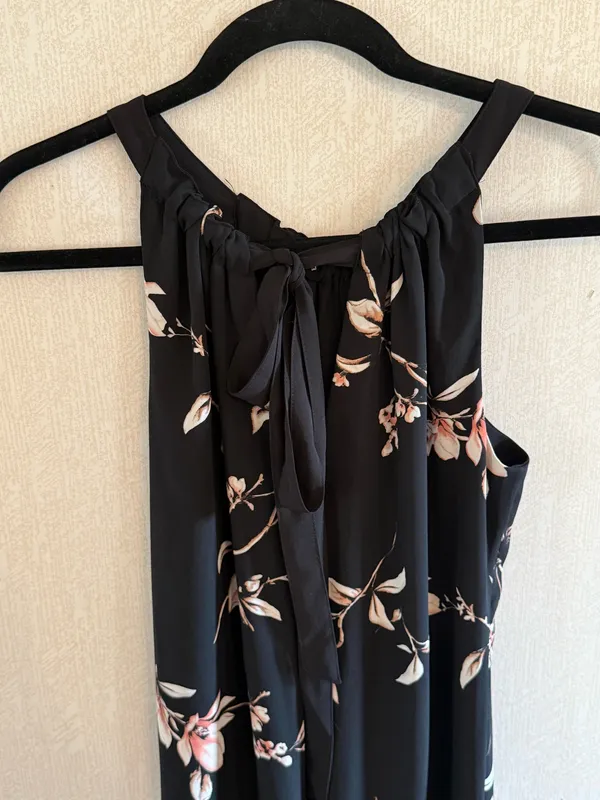 White House Black Market Black Floral Halter Shift Dress Size 4 - Image 5
