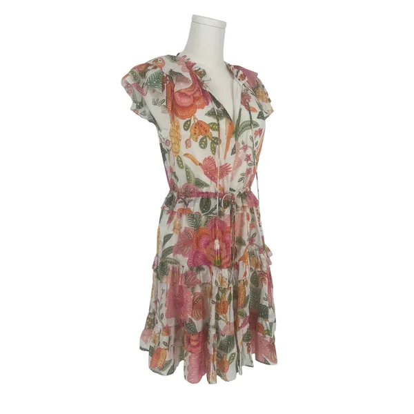 Farm‎ Rio Macaw Bloom Off-White Tropical Floral Cotton Mini Dress XS - Image 7