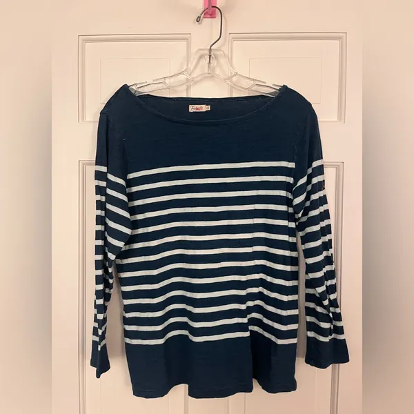 Faherty Boatneck Jersey Top Navy/White Small - Image 2