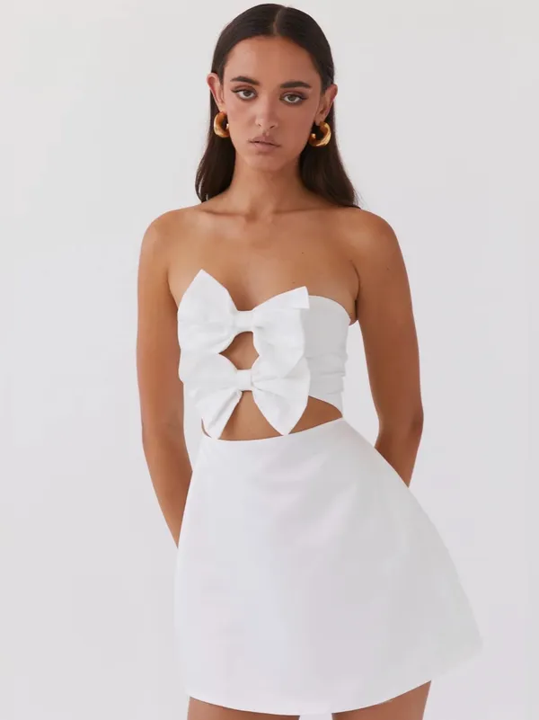 NWT Peppermayo Girl Crush Bow Mini Dress in White, Size 4 - Image 7