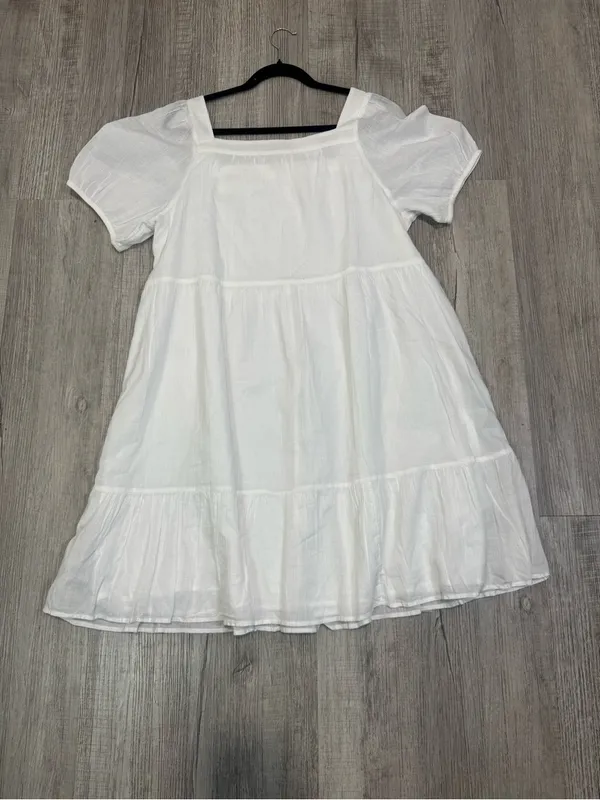 Loft Women's Dress White Midi Cotton NWT Size L Puff Sleeve - Image 6