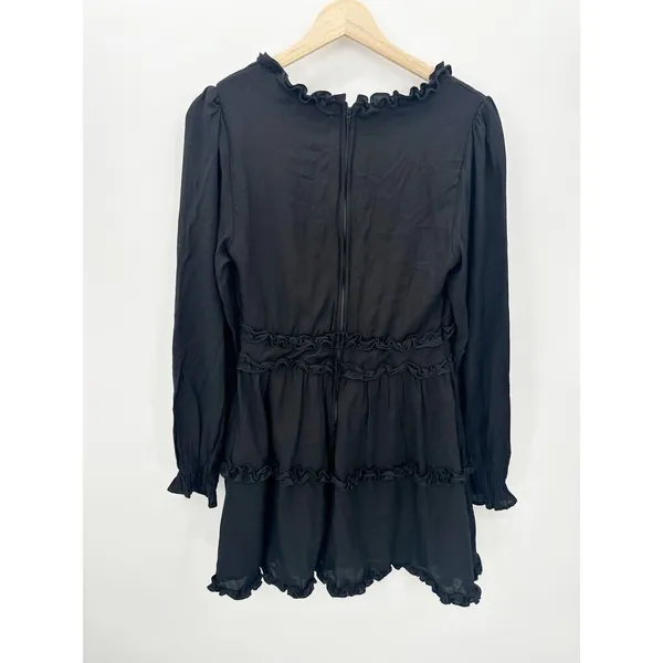 Altar'd State Black Darla Tiered Mini Dress Long Sleeve V Neck Goth Witch Fall L - Image 2