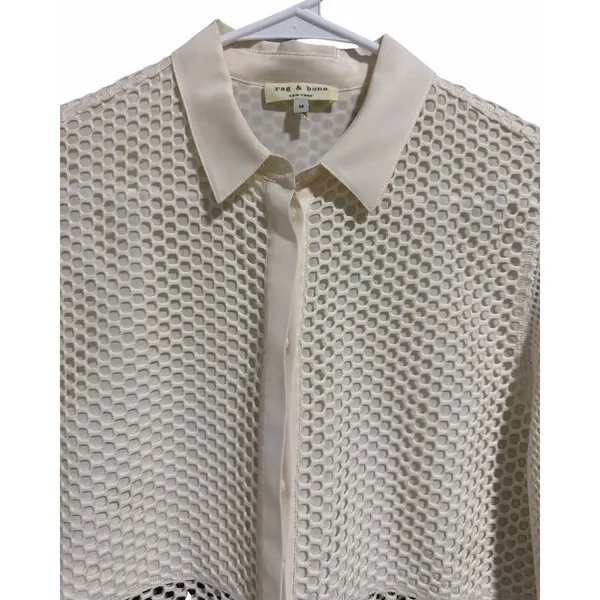 Rag & Bone Luna Mesh Silk Blend Shirt Bone Women's Size Medium - Image 3