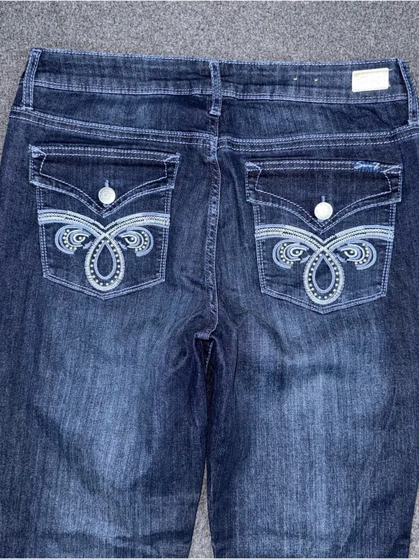Seven7 Jeans Slim Boot Cut Dark Wash Embroidered Flap Pocket Womens 12 Stretch - Image 4