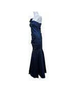 Cache Navy Blue One Shoulder Mermaid Formal Gown Sz 10 Satin Evening Prom Dress - Image 5