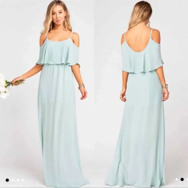 NWT Show Me Your Mumu Caitlin Ruffle Maxi Dress Silver Sage Green Size S - Image 2