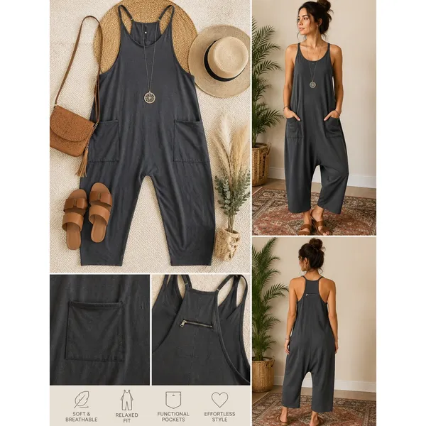 Unbranded Charcoal Gray Harem Jumpsuit Sleeveless Wide Leg Overalls Small - Image 2