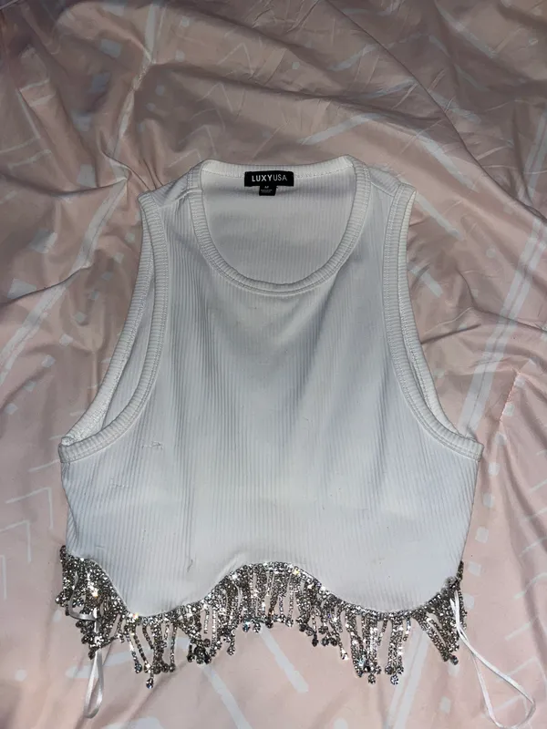 Rinestone Crop Top White Size M - Image 5