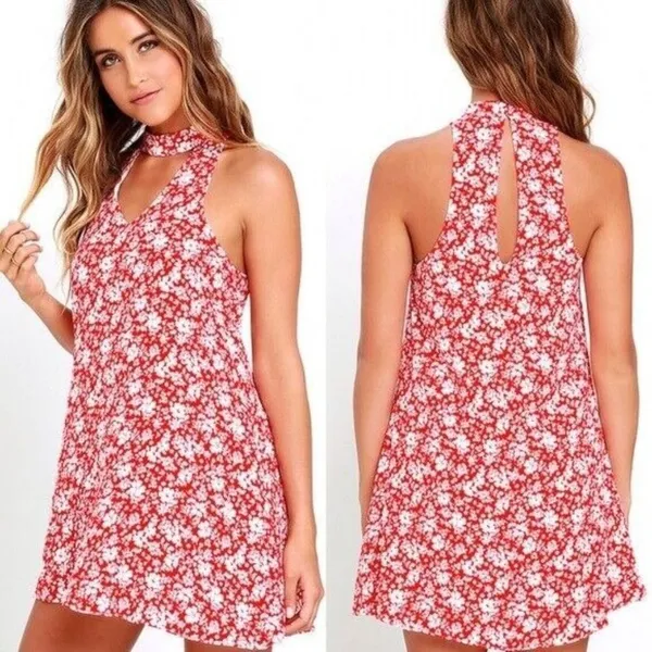 Lulus Lean Close Floral Print Swing Dress in‎ Red Size Extra Small - Image 2