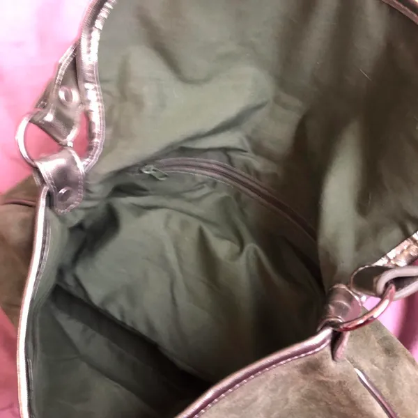 Y2K 2000s Green Suede Shoulder Baguette Hand Bag Purse Grunge Mcbling Silver Studs O-ring #Biker #Alt #Whimsygoth #Baddie #Trendy Measurement in pics - Image 4