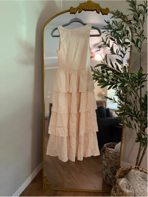 NEW Sleeveless Midi Maxi Dress Scoop Neck Ruffle Tiered Layered S 4/6 - Image 2