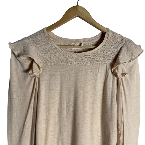 Nation LTD Dalila Victorian Crewneck Ruffled Slub Cotton Tee Antique Cream L - Image 4