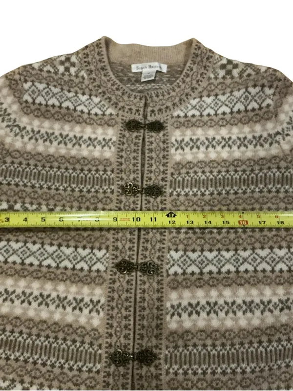 Vtg Susan Bristol fair isle wool cardigan sweater Nordic pattern metal toggle - Image 3