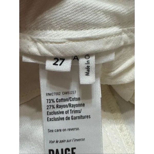 Paige Pleated Leenah Pearl Chain Jeans White French Ivory Sz 27 - Image 11