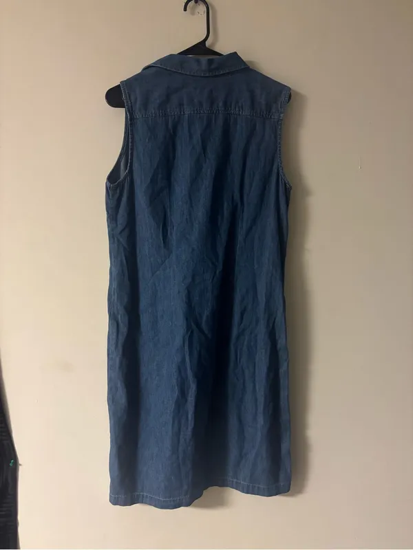 Talbots Denim Shirt Dress Size 8 Sleeveless Button Front Utility Y2K - Image 2