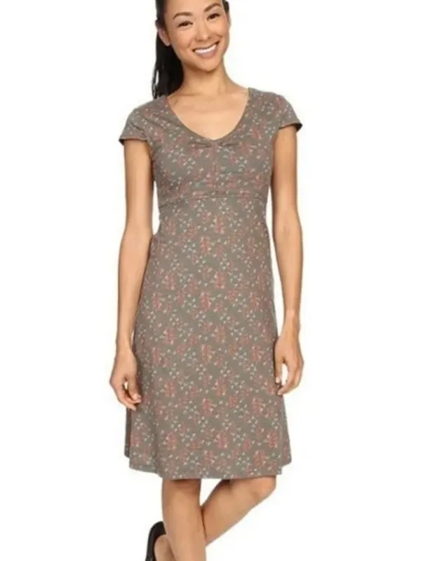 Toad & Co Rosemarie Dress Organic Cotton Olive Green Leaf Print Womens M - Image 3