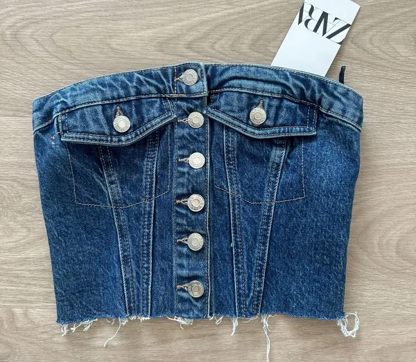 Zara crop top corset denim jeans button up - Image 9