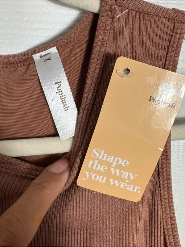 Popilush Built In Shapewear Modal Maxi Dress Light Brown L NWT Body Shaper - Image 8