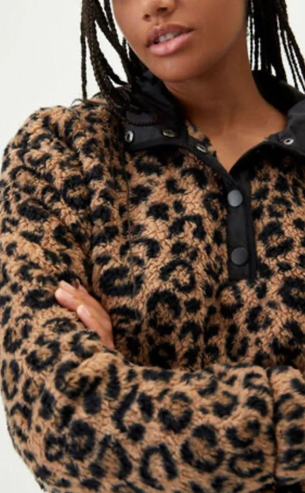 PacSun Coco Sherpa Henley Sweatshirt Leopard - Image 2