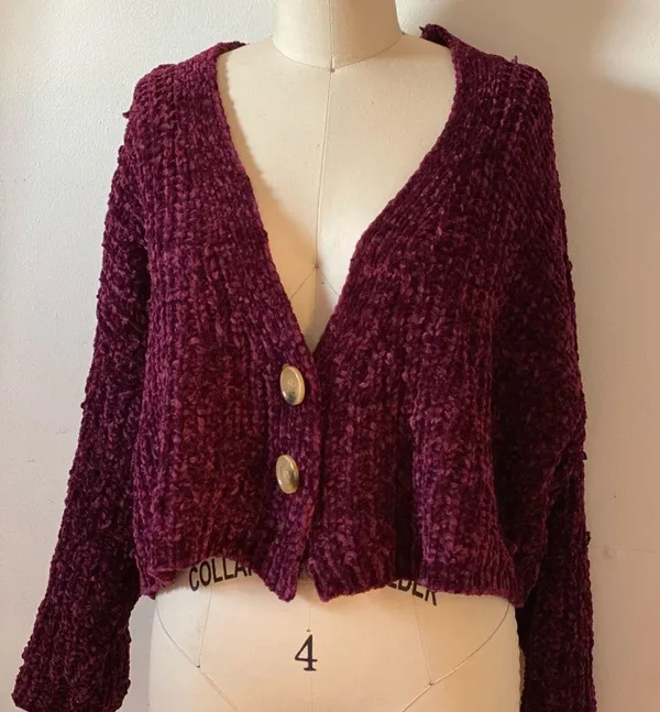 LF Fuscia Button Down Chenille Sweater - Image 3