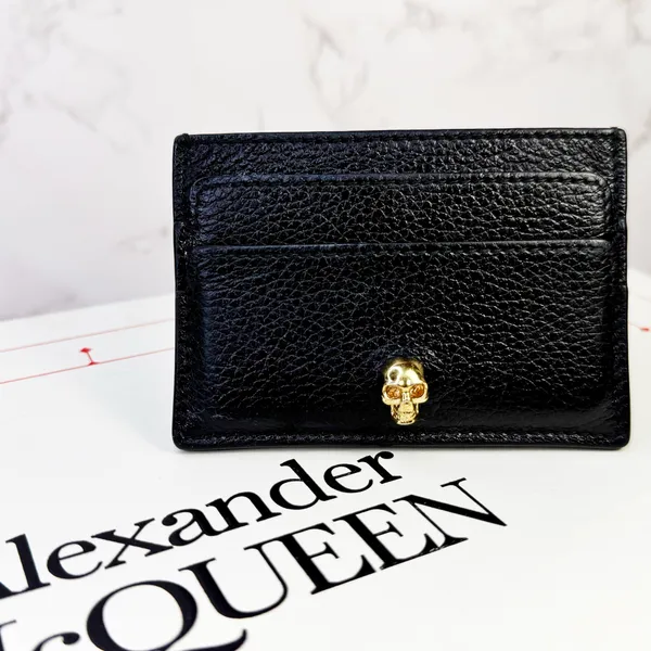 Alexander McQueen Black Leather Crystal Skull Card Holder. - Image 3