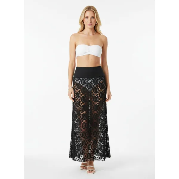 Black Sheer To Waist Maxi Long Lace Skirt M - Image 5