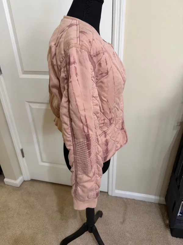 Marrakech Anthro Style Quilted Jacket small pink tie dye moto lightweight - Image 2