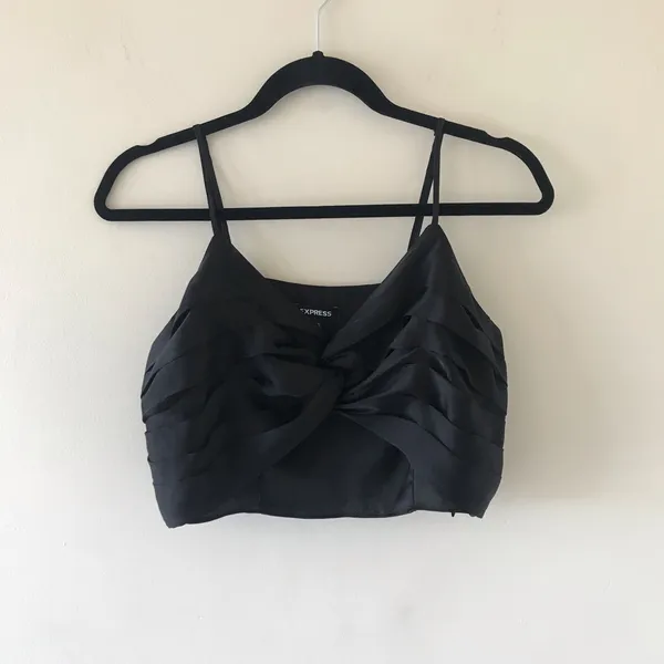 Express Satin High Rise Wide Leg Pant Ruffle Crop Tank Set, NWT, Medium, Black - Image 8