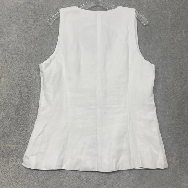 Madewell Top Womens 12 White‎ Scoop Neck Linen Vest Sleeveless Button NV834 - Image 11