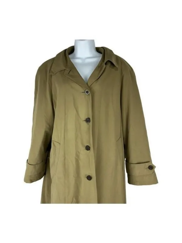 Bill Blass Womens Long Trench Coat Button Front Khaki Wool Blend Water-Resistant - Image 2