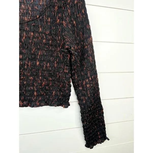 Open Edit Black Brown Ruche Smocked Long Sleeve Scoop Neck Crop Top Sz S - Image 5