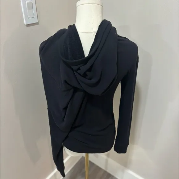 Free People Womens Asymmetrical Button Front Hooded Fleece‎ Top Black XS - Image 8
