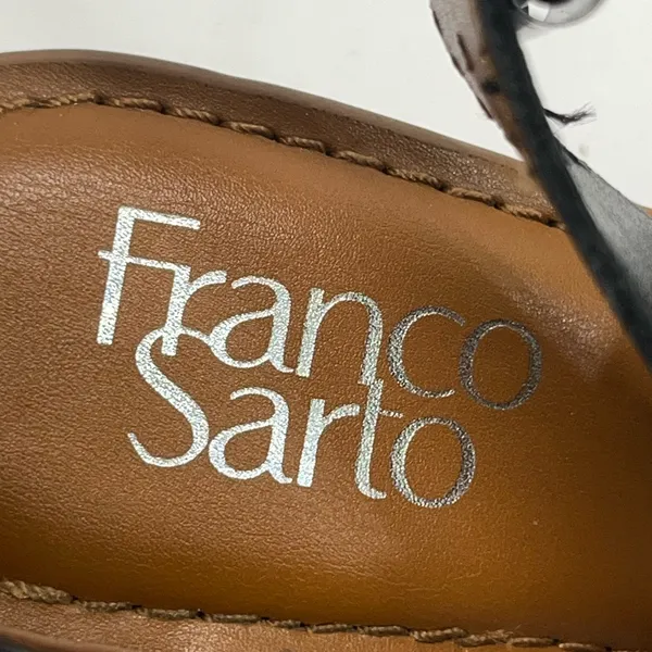 Franco Sarto Black Leather‎ Strapy Wedge Sandal 3.5” Heel 6.5 Like New Worn X1 - Image 7