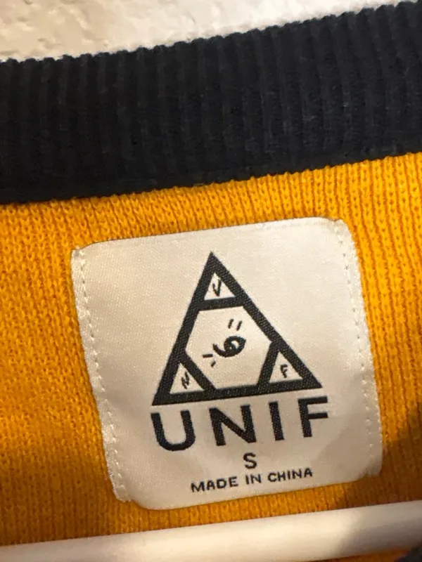UNIF Randall Black, Mustard & White Colorblock Crewneck Sweater - Image 2