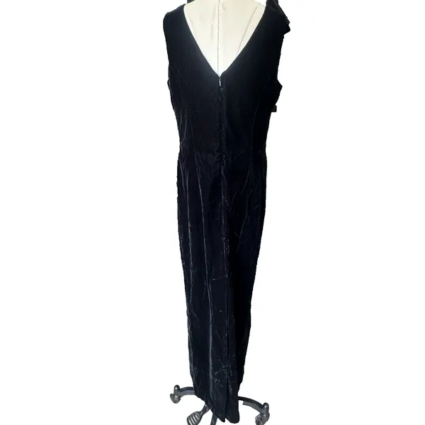 VTG Scott McClintock Black Velvet Maxi Dress Sz 12 USA Made Sleeveless Slit - Image 4