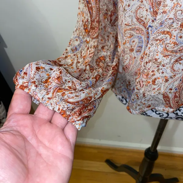 Mi Ami Francesca’s Collection Paisley Print Boho Blouse Size Large Orange - Image 8