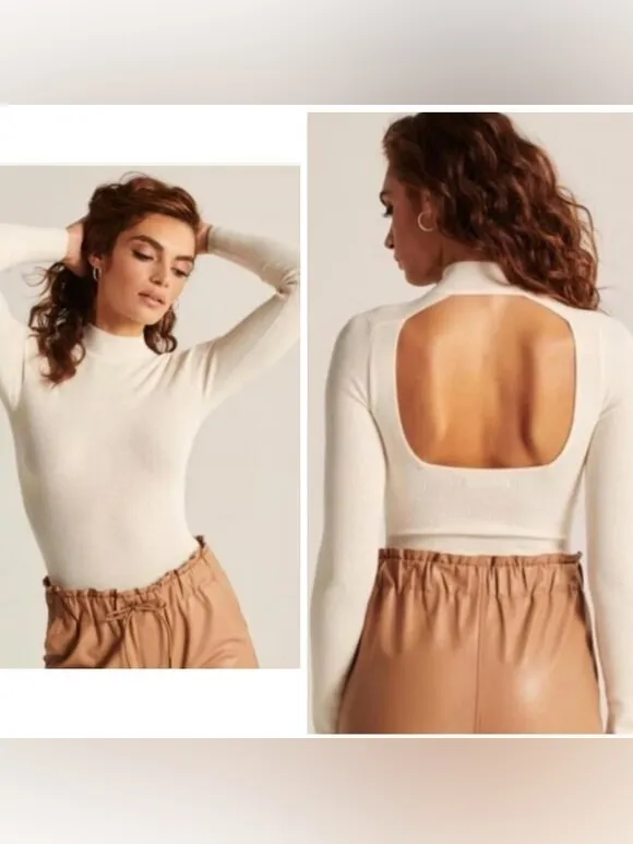 Abercrombie & Fitch Mockneck Open Back Knit Sweater Bodysuit - Image 2