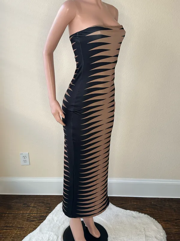 Brand New! Brown & Black Bodycon Ankle-Length Dress | Size M - Image 3