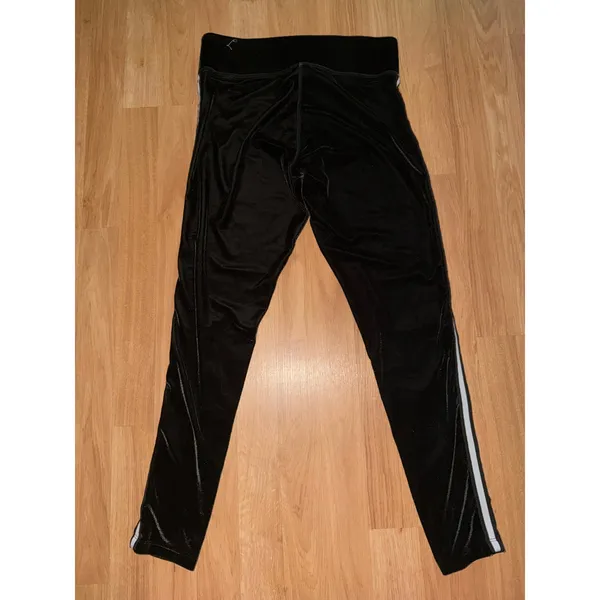 Victoria's Secret PINK Black Velvet Leggings White Side Stripe Velour Pants M - Image 6