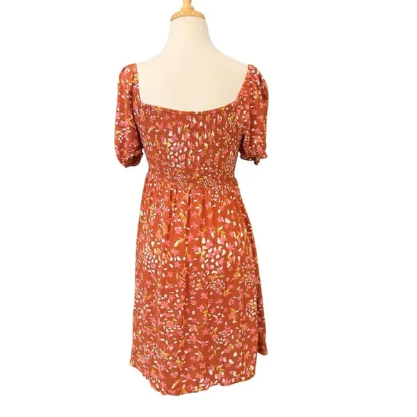 Roxy Hello Petal Woven Mini Dress On or Off Shoulder Fall Smocked Size Small - Image 3