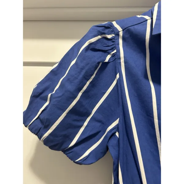 New J.Crew Size 00 Collared Short-sleeve Tie-waist Mini Dress Blue White Stripe - Image 4