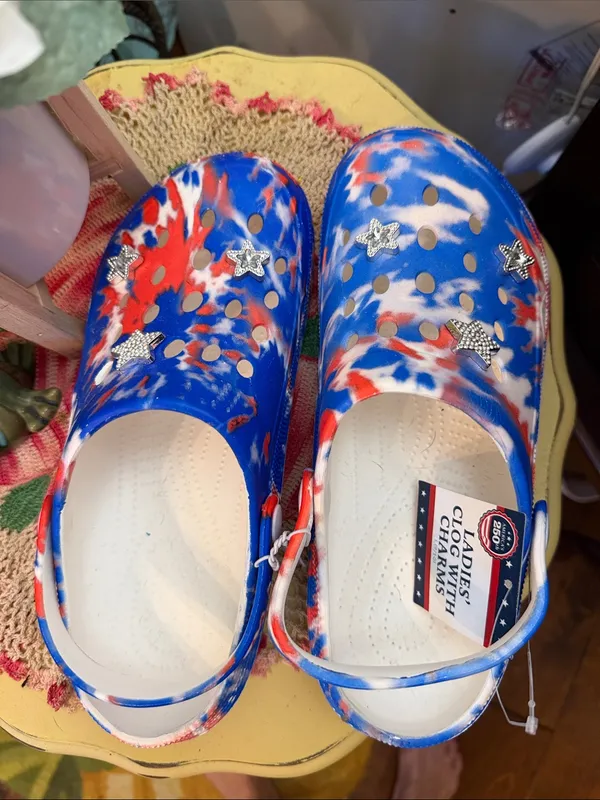 🇺🇸🇺🇸🇺🇸3 for 12$🇺🇸🇺🇸🇺🇸Tie-Dye Blue & Red Clog Shoes with Star Charms-9 - Image 3