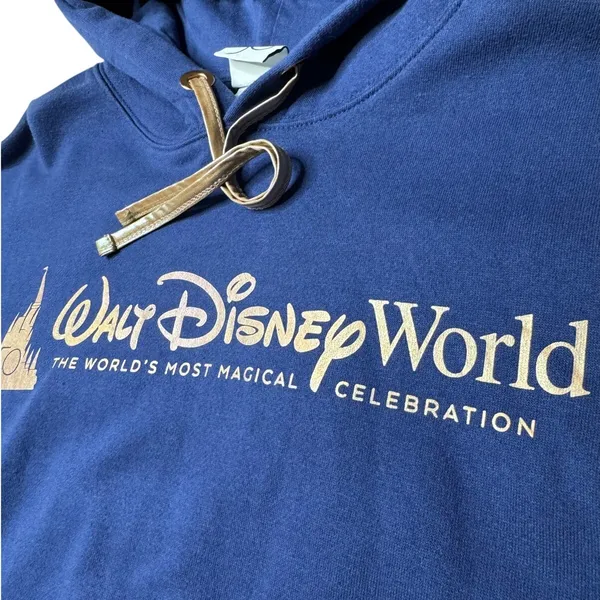 Disney World 50th Anniversary Cropped Hoodie L Navy Rose Gold - Image 5