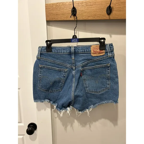 Levi's 501 Women Shorts W28 Blue Denim Original Fit High Rise Cutoff Jeans Sz 28 - Image 2
