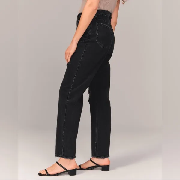 Abercrombie Black Curve Love High Rise Ripped Knee Dad Jeans - Image 9