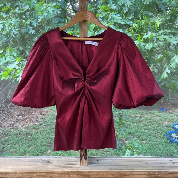 Amanda Uprichard Neveah Puff Sleeve Satin Blouse Dark Red Size M - Image 2