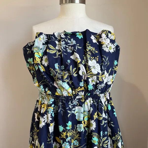 Anthropologie‎ Floral Ruffled Strapless Blue A Line Dress NWT Size Large - Image 10